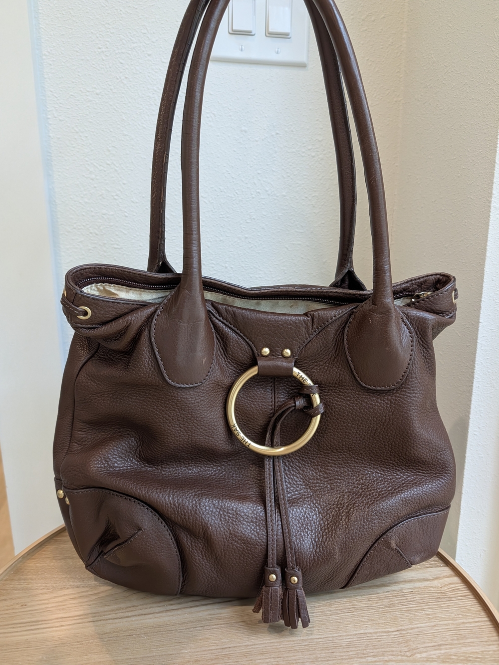 The Sak Brown Soft Leather Tote Handbag with Gold Ring Accent Leather Tassels